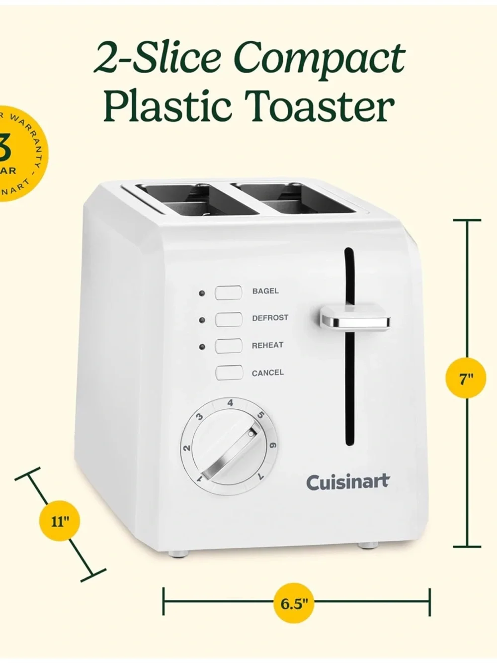 Cuisinart White 2-Slot Toaster with Dial and Lever